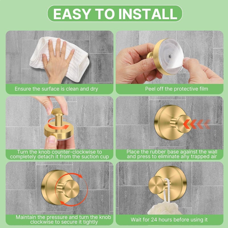 Fasbeu Black Suction Cup Hooks for Shower - Set of 4, No Drill Towel Hooks for Bathroom Wall, Kitchen, Glass, Mirror, Tile - Ideal for Hanging Towels, Robes, and Loofahs (gold-4pcs) - Image 3
